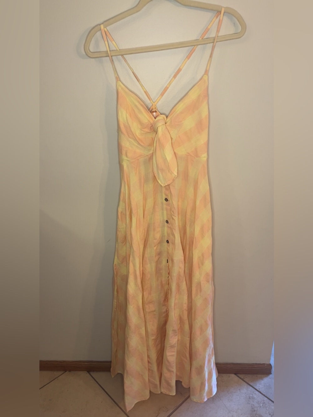 Free People Pastel Yellow Tie-Front Maxi Dress